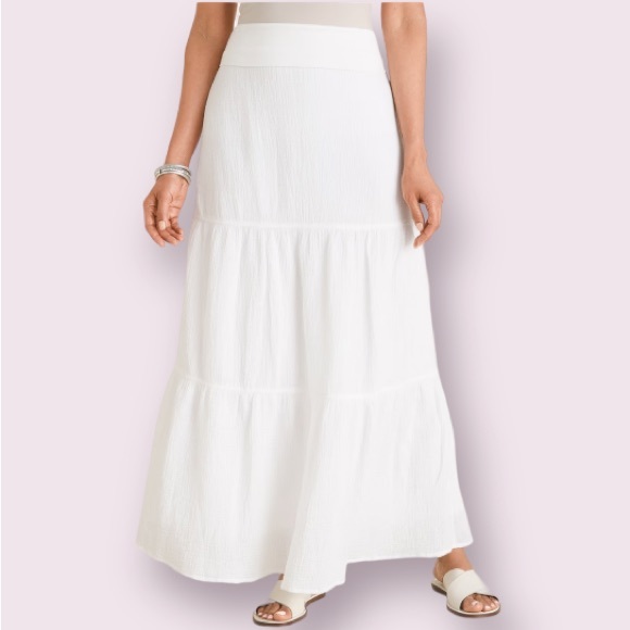 Chico's Skirts Chicos Tiered Gauze Maxi Skirt In Alabaster White
